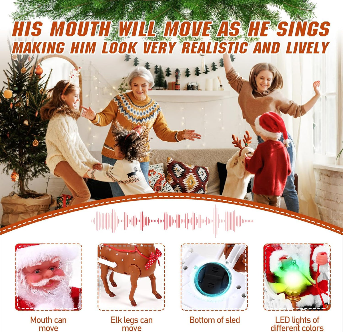 Gfilay Trineo de Papá Noel Animado con Reno y Música